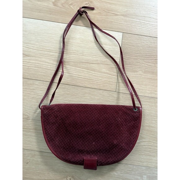 Pierre Cardin Burgundy Wine Leather & Suede Crossbody Bag Vintage Flap Style - Picture 7 of 7